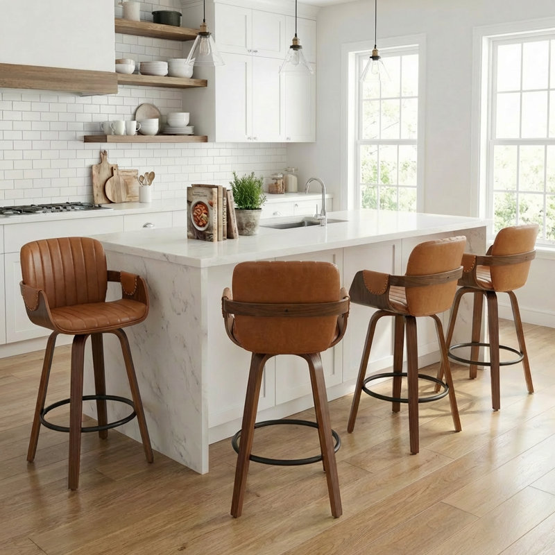 Youngstown Upholstered Swivel Counter Stool With Wood Frame, Brown