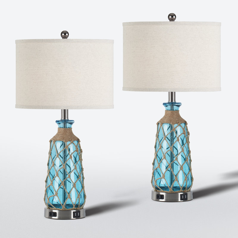 Table Lamps Set Of 2 With Usb Charging Ports, 3-Way Dimmable Touch Control, Led Bulbs, Glass Design For Bedroom, Living Room