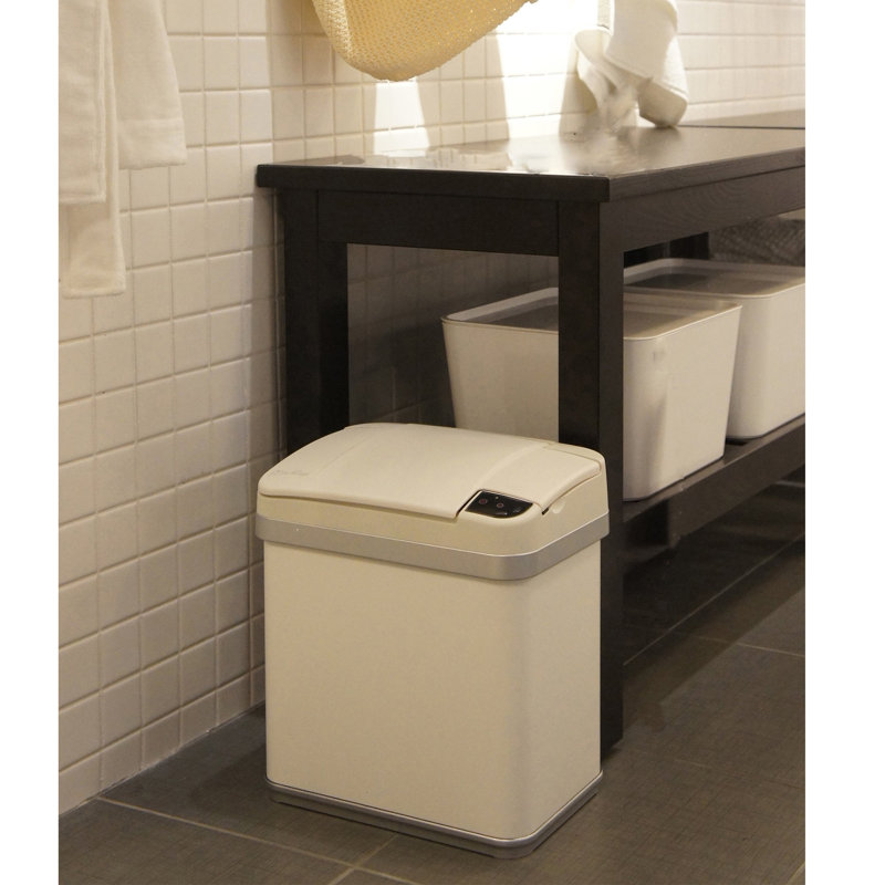 White Stainless Steel Touchless Sensor Kitchen Trash Can