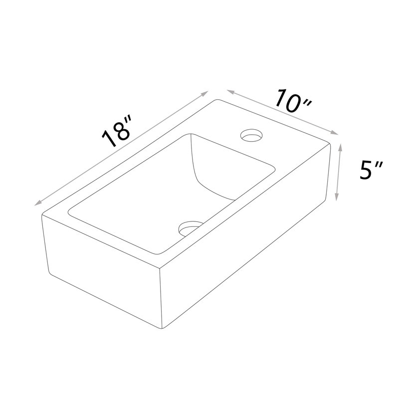 Lavabo de salle de bain mural rectangulaire en céramique blanche 18 "x 10" pour petites salles de bain