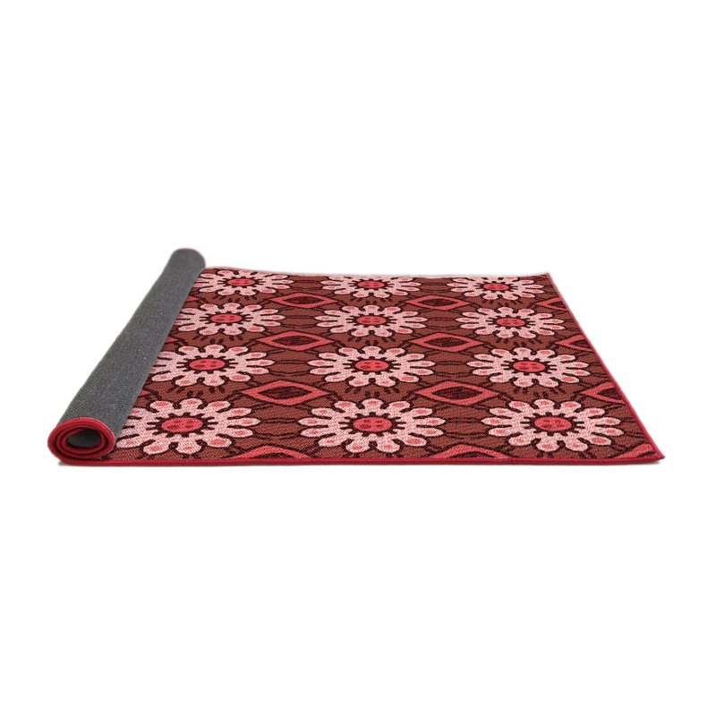 Tapis floral en laine rouge, Rond 3 pi