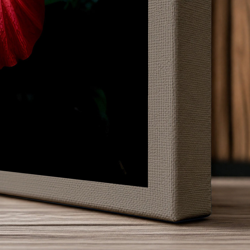 Glowing Hibiscus Botanical - Wrapped Canvas, 36x24 - 91.4 x 61.0 cm, Taupe Border