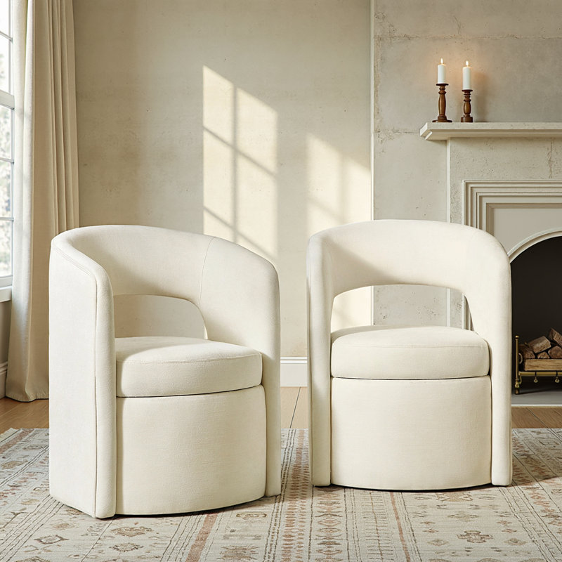 Aadhira 25.5"W Modern Movable Dining Chair With Storage Set Of 2, Ivory
