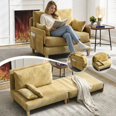 Fauteuil inclinable pliable, canapé-lit convertible 3-en-1, décor Mid-Century moderne, convient aux petits espaces, avec trois coussins, peut être placé dans la chambre d'étude de la chambre
