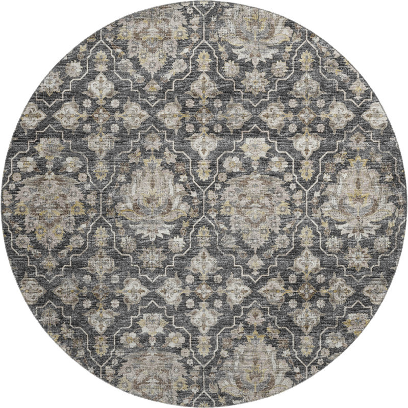 Tapis gris Premium Alliah AMF94 lavable à la machine, Rond 8 pi