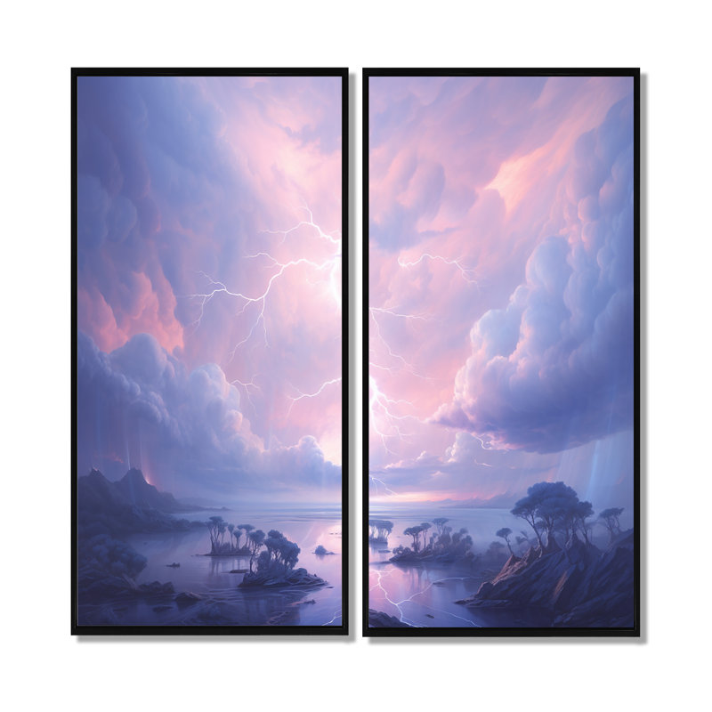 Kawaii Lightning Landscape - Traditional Canvas Prints, 32" H x 32" W, Black, Impression encadrée flottante