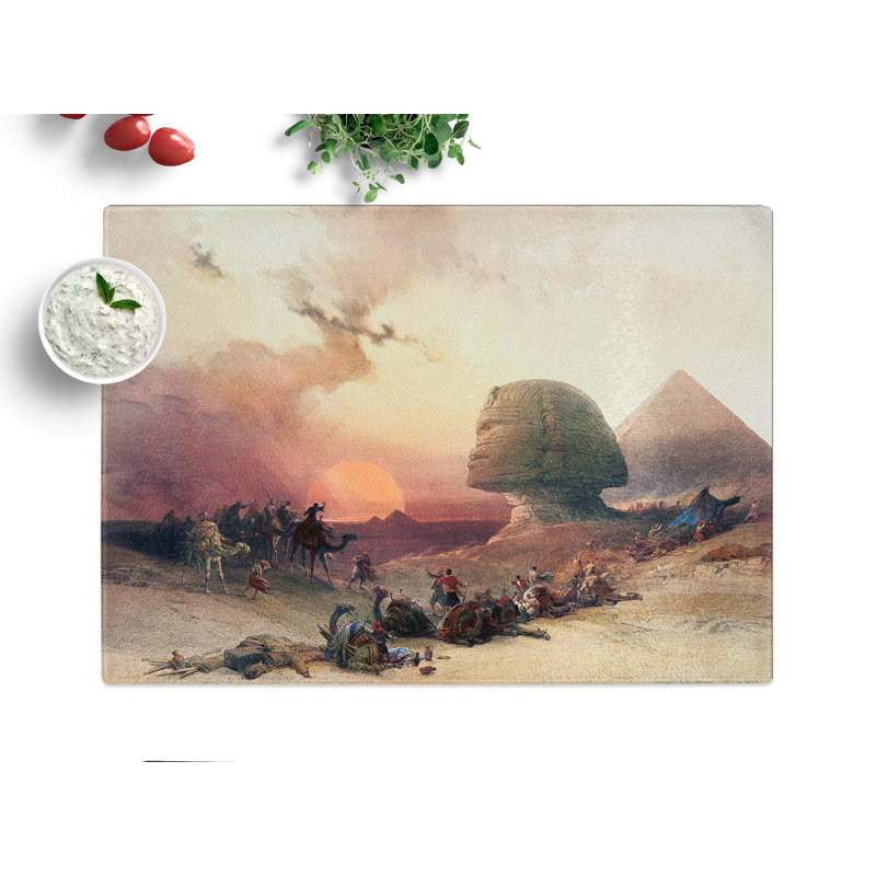 Tempered Glass Sunset by the Great Sphinx Pyramids of Giza by David Roberts Chopping Board, 39 cm x 28.5 cm