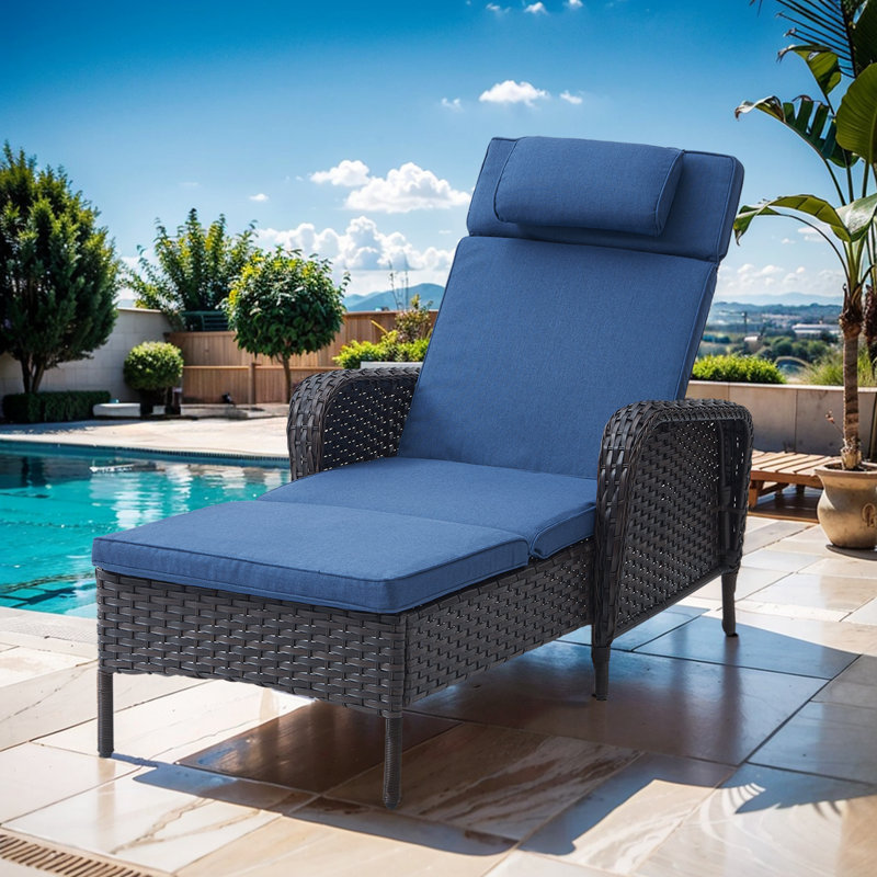 Chaise longue inclinable avec coussins Dahlyla, Brun, Bleu