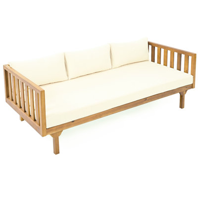 Lit de jour 3 places beige, fait de bois avec coussins d'eau, l 65,88 po x P 32,15 H, assemblage requis, lit de jour beige 3 et coussins,