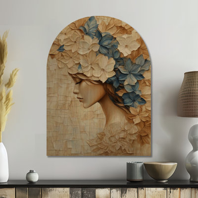 Femme en fleurs - Portrait sur bois arqué