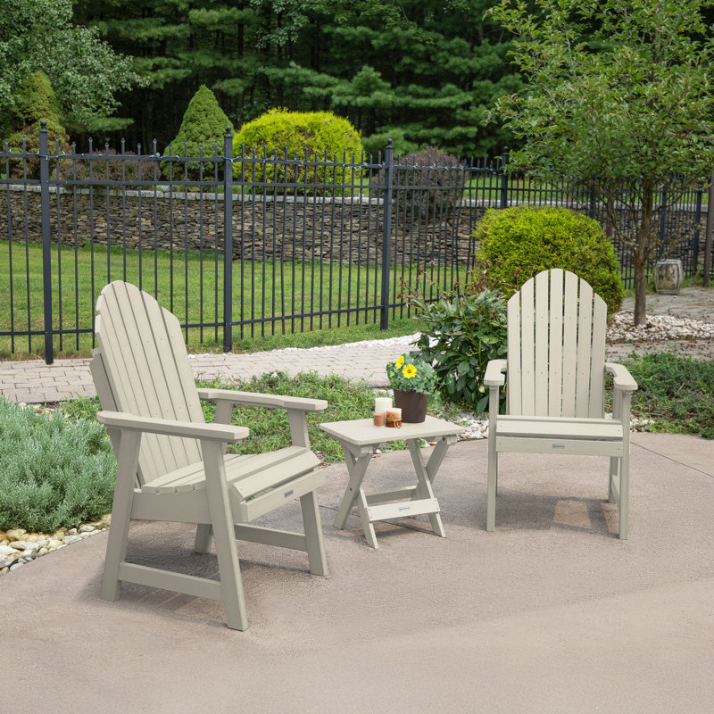 Chaise Adirondack en plastique avec table Anette, Blanc délavé