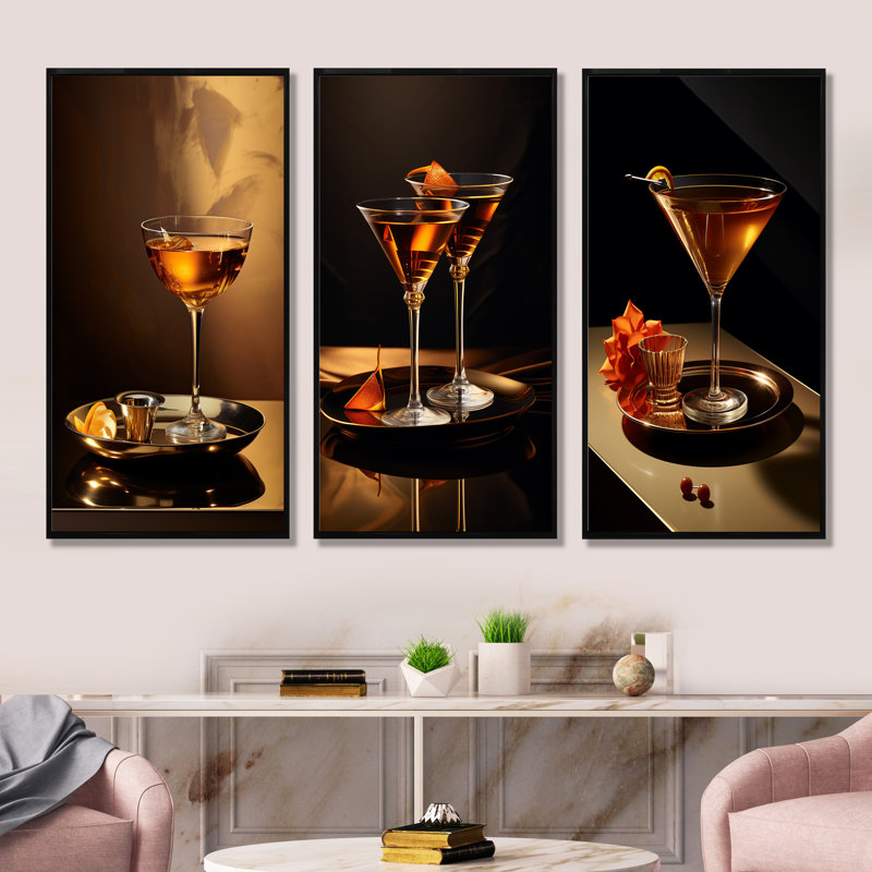 Soirée Sidecar - cocktail en bronze, Cadre flottant noir, H 40 po x l 60 po