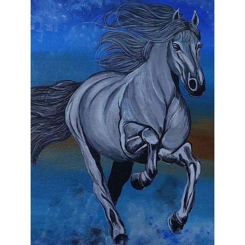 Le cheval qui court | Acrylique sur toile | Par Kashiram Kharde