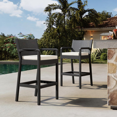 Ensemble de 2 tabourets de bar en osier pour l'extérieur avec balcon