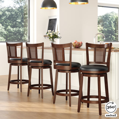 Tabouret de comptoir pivotant rembourré de 66 cm (26 po) avec cadre en bois massif et siège en similicuir pour la cuisine (ensemble de 4)