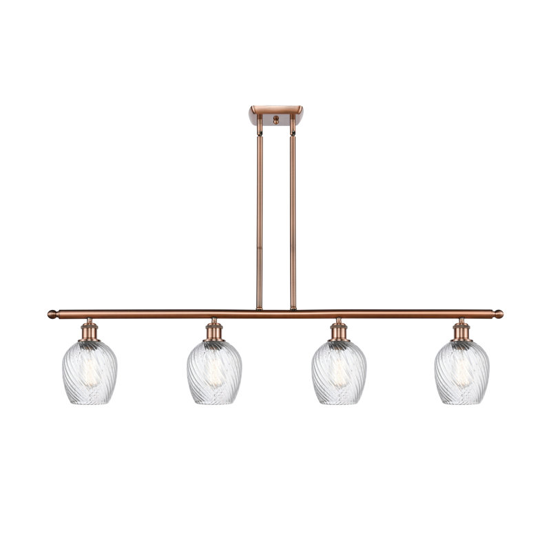 Luminaire suspendu linéaire à 4 lumières pour îlot de cuisine Lyman, Motif cannelé transparent, Ampoule DEL 6 watts Vinage