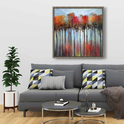 Abstract and Colorful Forest - Red Trees Framed Canvas Art
