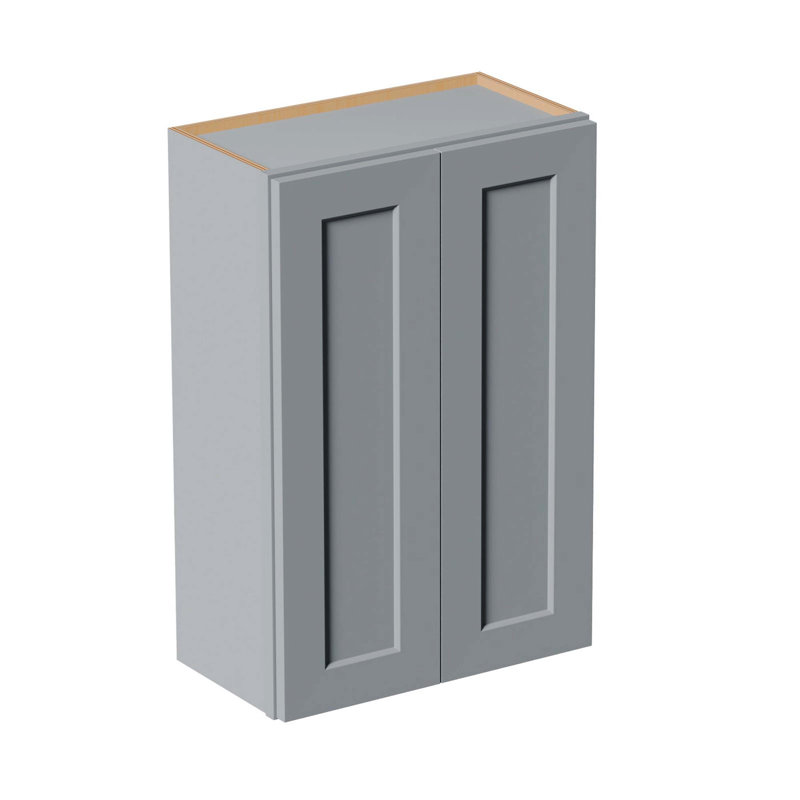 Armoire murale 24 po en bois massif gris Shaker avec portes à fermeture en douceur et tablettes réglables, rangement polyvalent pour la cuisine, la salle de bain, la buanderie et le garage, l 24 po x P 12 po x H 36 po, facile à assembler