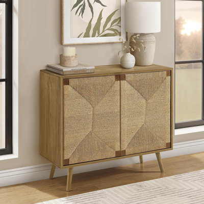 Commode décorative, 36 po de largeur, armoire 2 portes, rangement, décoratif, stratifié noyer clair, aspect ruppie maritime, Mid-Century