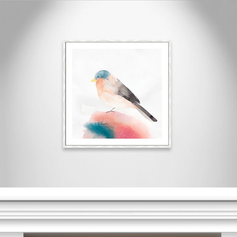 Chickadee II par Casa Fine Arts, Papier avec cadre à grain de bois blanc, Blanc, H 33,25 po x l 33,25 po x P 0,75 po