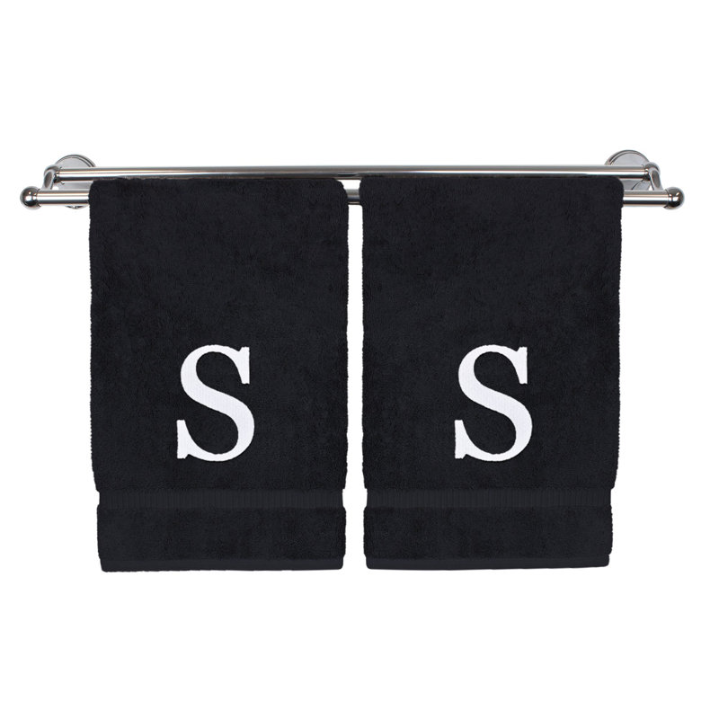 Essuie-mains monogrammés - ensemble de 2 - lettre bloc, Noir / blanc, S