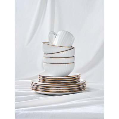 18 Piece Stoneware Dinnerware Set, Plates and Bowls Set for 6