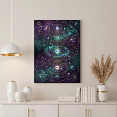 «Gallery Wrap», art mural sur toile pour le salon, la chambre à coucher, le bureau ou le vestibule - décoration murale décorative avec des orbes cosmiques
