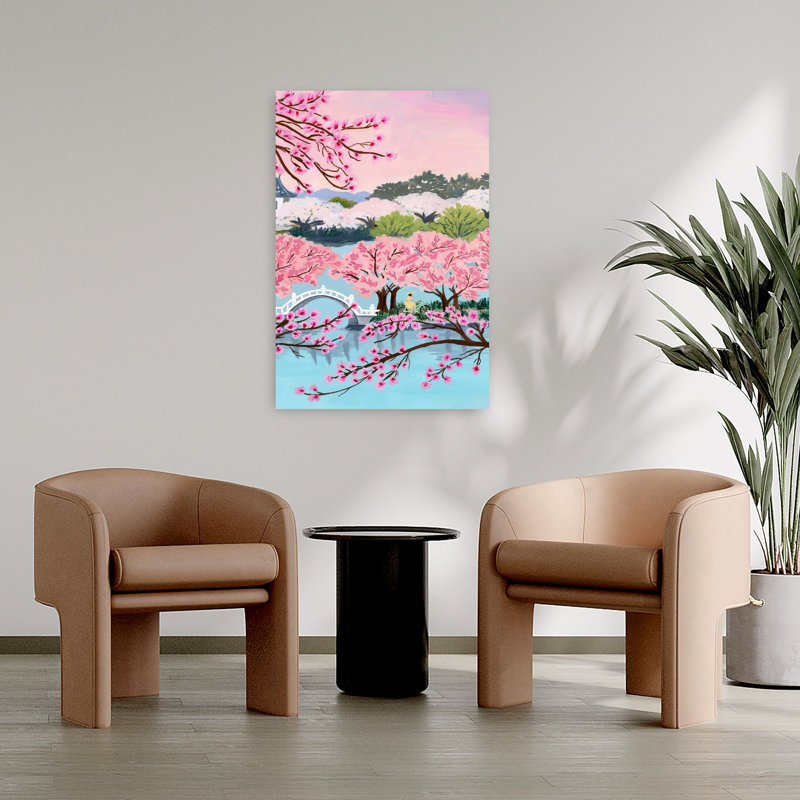 Fleur de cerisier sérénité colorée abstraite contemporaine fleur de cerisier art mural, H 36 po x l 24 po
