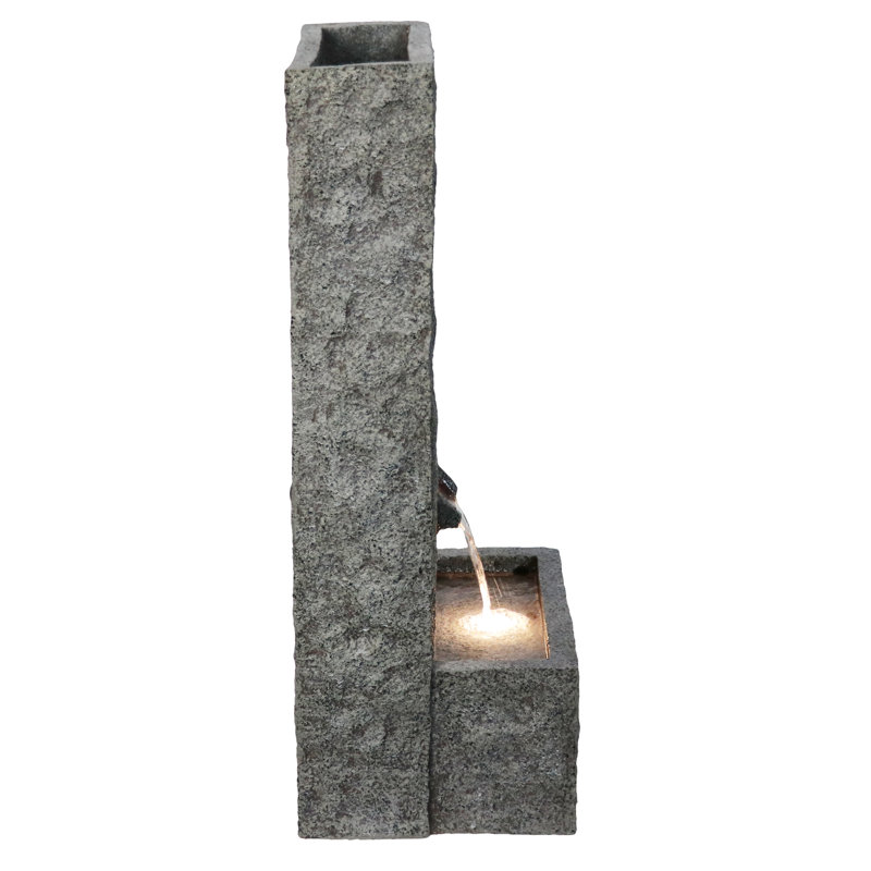 Gray Stone Rectangular Waterfall Fountain with LED Lights