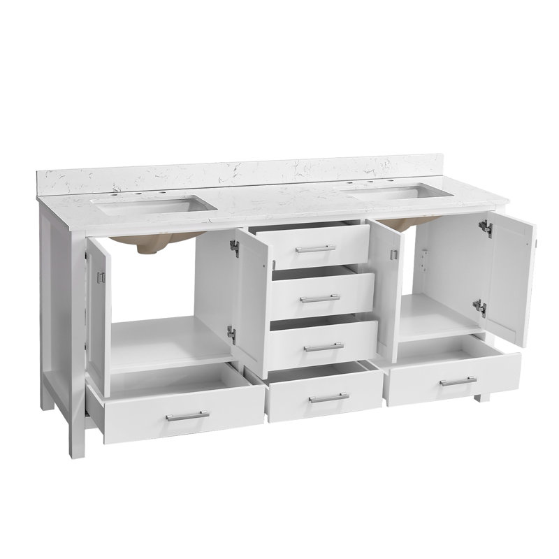 Meuble-lavabo 72 po avec double lavabo 72 po, Blanc
