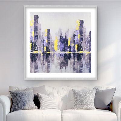 Abstrait, ville mauve - bâtiment jaune