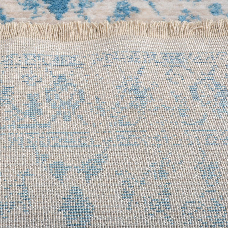 Hinnenkamp Machine Made Polyester Area Rugs - Runner, Ivory Blue Color, Oriental Design, Low Pile Machine Made Area Rugs for Living Room, Bed Room