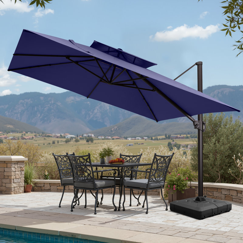 128' X 128' Square Cantilever Umbrella with Weighted Base, Marine