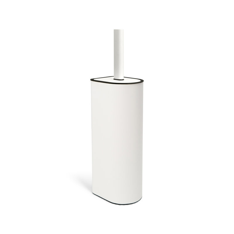 Grande brosse de toilette en métal avec support ovale, Blanc