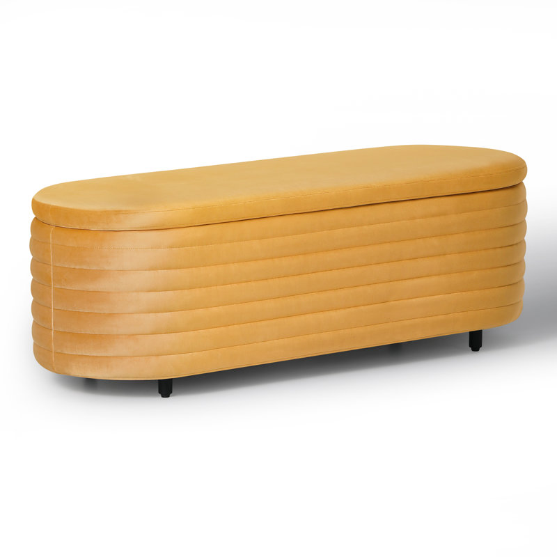 Farrah Upholstered Storage Bench, 18.1" H x 54" W x 19" D, Yellow