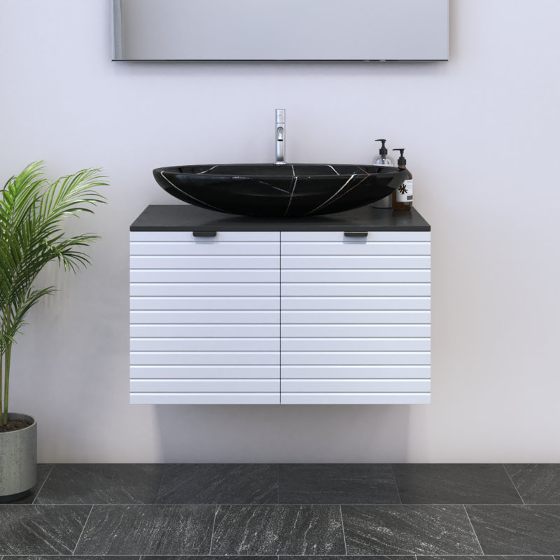 Ensemble de meuble-lavabo simple 31,5 po avec plateau Karaya, Noir, Noir