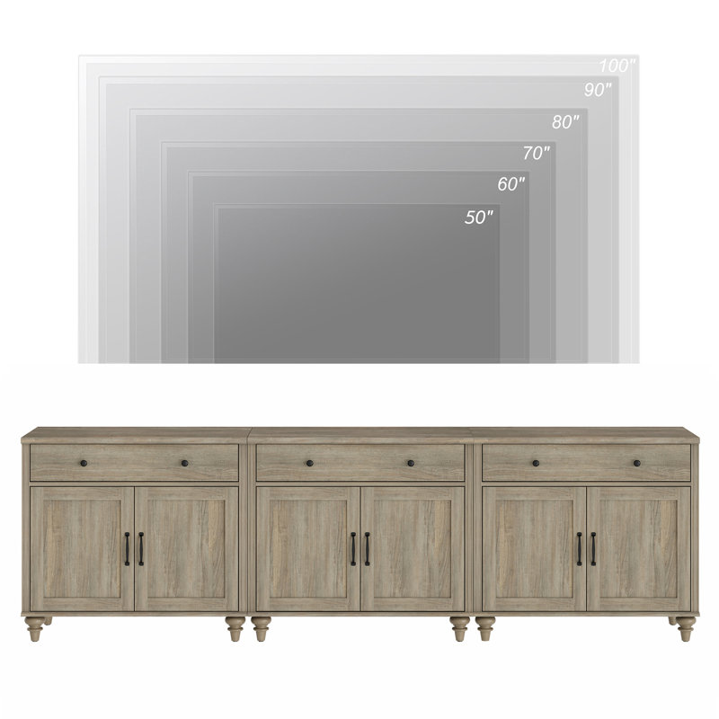 TV Stand For 100 Inch TV, 3-In-1 TV Console Table For 75/80/85/90 Inch TV, Entertainment Center With 3 Drawers And 6 Doors, Kitchen Sideboard Buffet Cabinet For Dining Room, Wash Gray