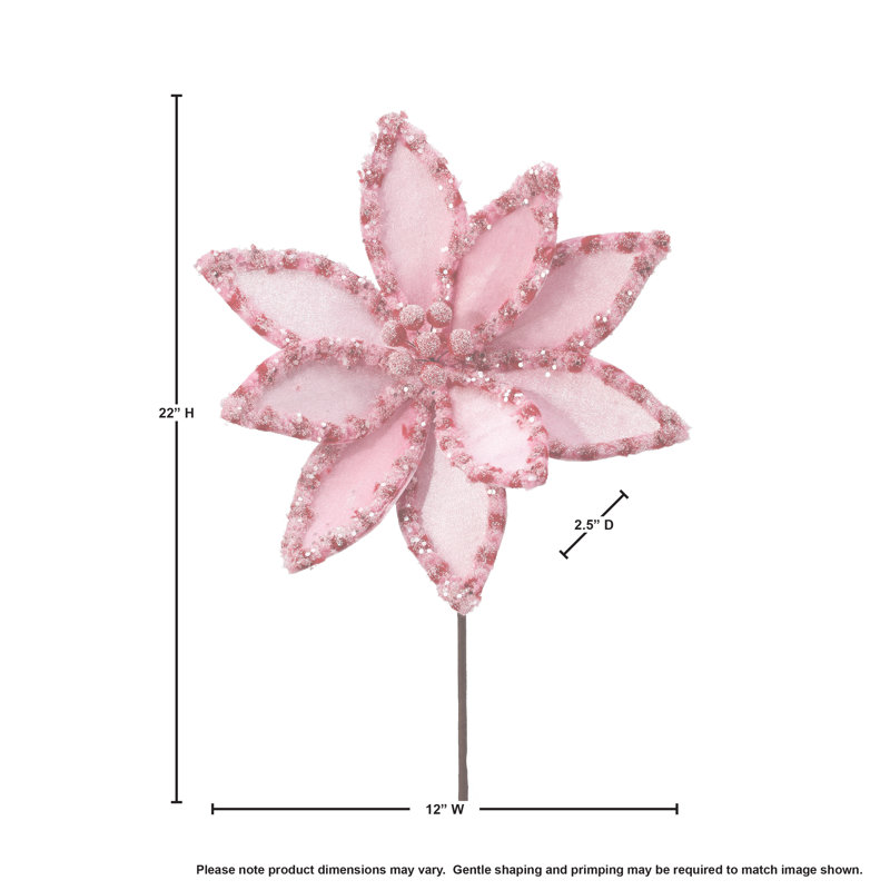 Tige de poinsettia 22 "bonbon avec neige scintillante, Rose