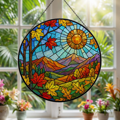 Panneau de vitrail 12 "H Autumn Landscape