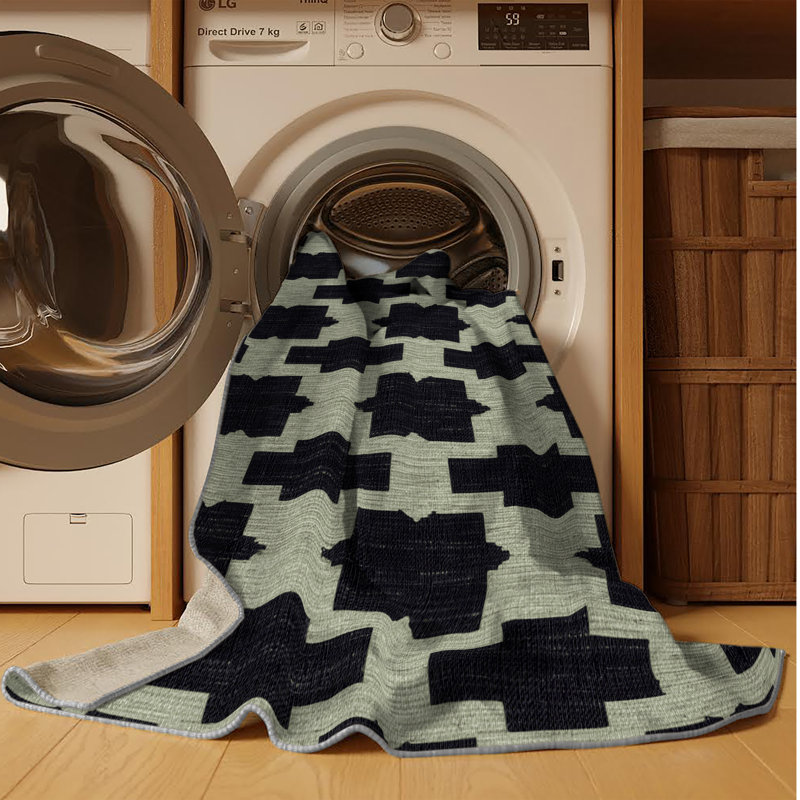 Tapis gris en treillis lavable à la machine, Carré 8 pi