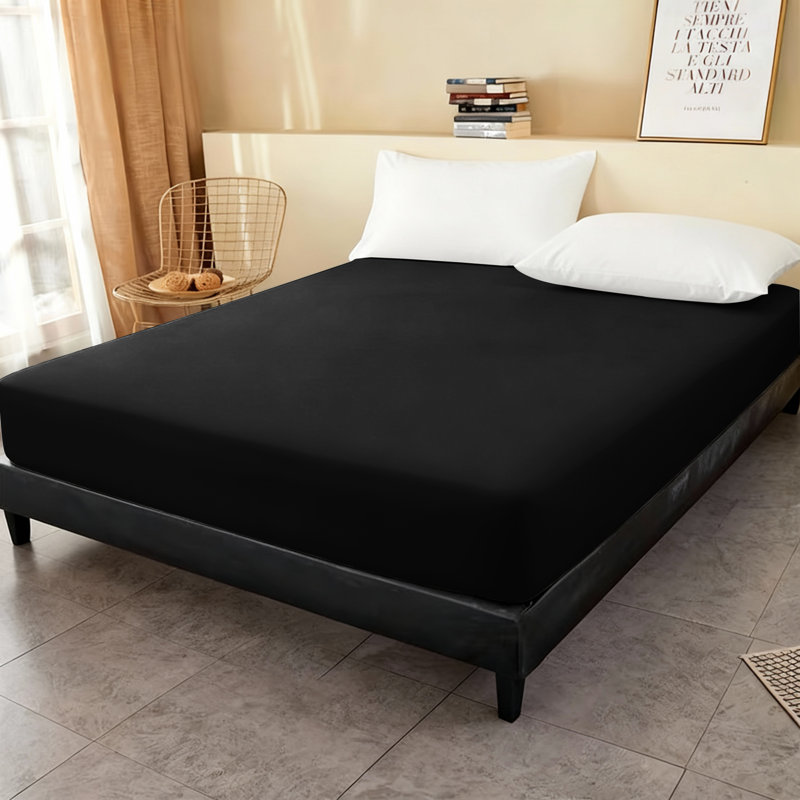 Super Soft Microfiber Fitted Sheet – 25cm Deep Pocket, Brushed Finish, Black, Super King (6')