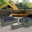 Mobilier de patio 5 gris foncé: PE avec table et plateau en verre trempé