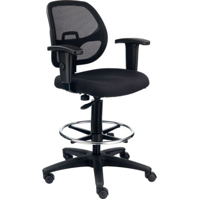 Traditional Backed Adjustable Height Ergonomic Lab Stool with Footring Wheels