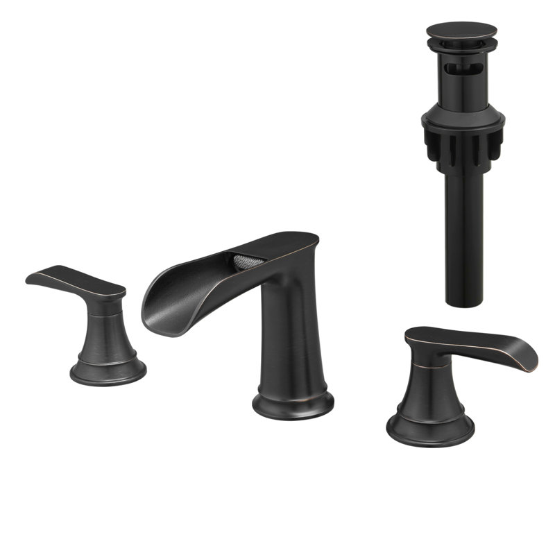 Bathroom Faucets For Sink 3 Hole 8 Inch Widespread Bathroom Sink Faucet With Pop Up Drain Double Lever Handle Faucet Bathroom Vanity Faucet Basin Mixer Tap Faucet With Hose