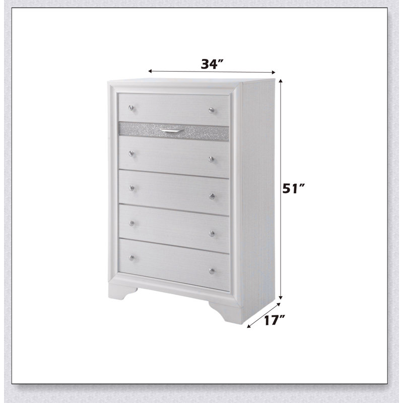 Naima White Finish Chest With Spacious Drawers And Jewelry Organizer For Modern Bedrooms, White