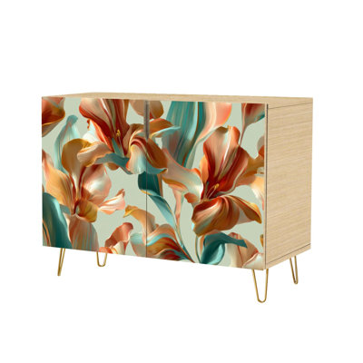 Sideboard Buffet Cabinet with Storage Layered Petal Modern Artistic Print with 2 Doors for Living Room and Kitchen
