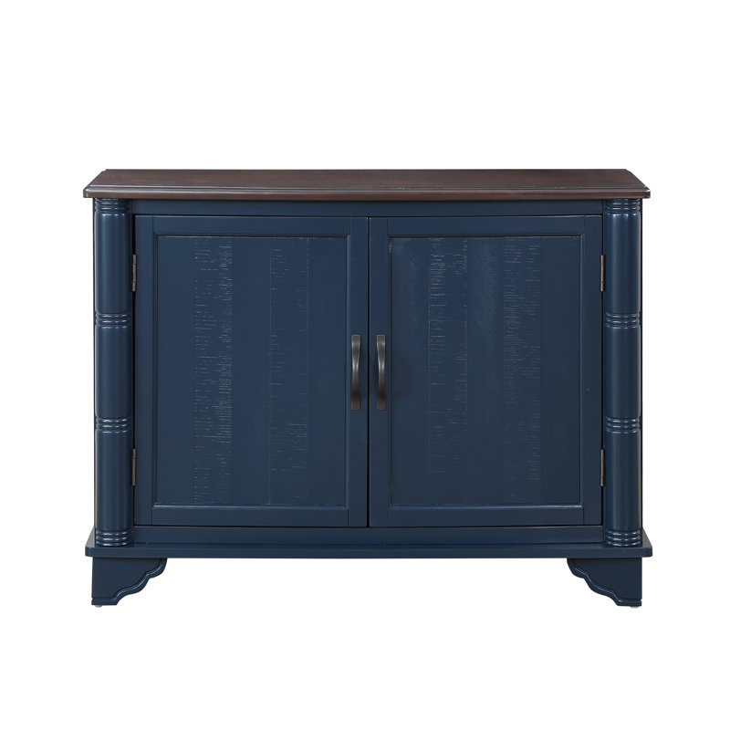 Table de 40 po avec tablette amovible pour le salon - console rétro bleue, espace de rangement réglable, table basse. Plateau bleu marine et brun. Structure en bois de pin massif. Plateau de table spacieux
