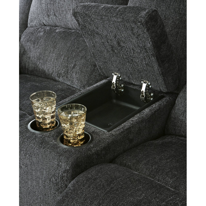 Dametris Upholstered 78'' Power Reclining Loveseat, Dark Gray Polyester