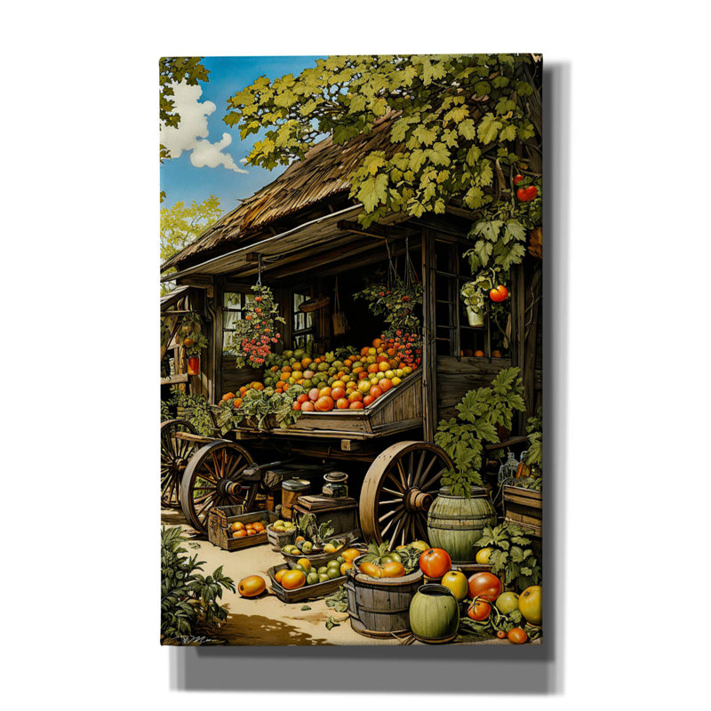 «Farmhouse And Fruit» par Momart, art mural sur toile, 40 po x 60 po, H 40 po x l 26 po x P 1,5 po