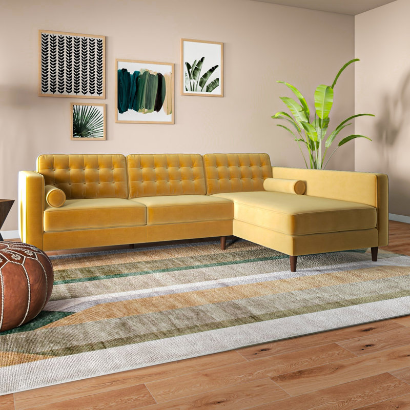 Threadgill 2-Piece Velvet Sectional Sofa | Mercury Row